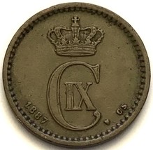 1887 CS Denmark  1 Ore King Christian IX Coin About Uncirculated - $11.88