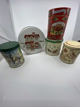 Lot 5 Vntg Christmas Cookie Candy Collectible Tin Containers Daher, Musi... - $16.85 CAD