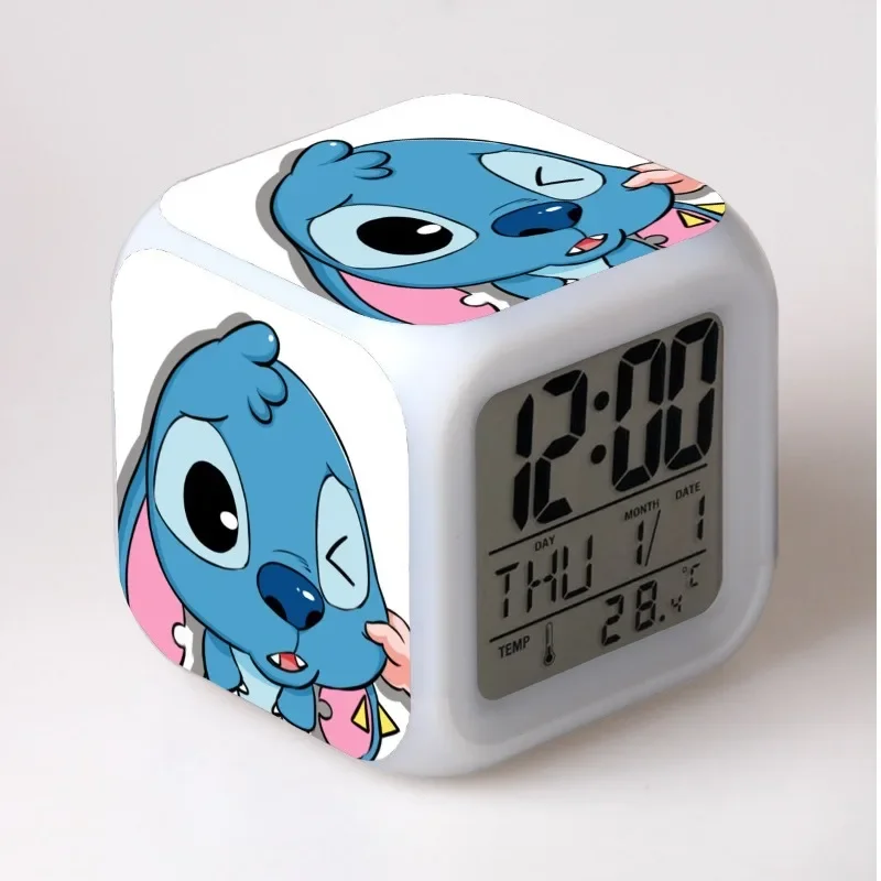 Disney Cartoon Lilo &amp; Stitch Alarm Clock LED Color Night Light Digital Clock - £16.31 GBP