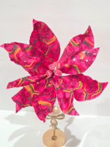Christmas Rainbow Sequins Pink Poinsettia Ornament Pick 10&quot; NEW GORGEOUS!! - $16.82