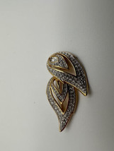 Vintage Gold Swarovski Crystal Leaf Floral Brooch Excellent Condition 6.1cm - £60.89 GBP