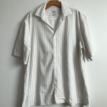 Zara L Camp Shirt White Black Stripe Short Sleeve Collared Casual Button... - £18.42 GBP