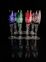 ajka caroline crystal colored champagne flutes 9&quot; Tall set of 12 glasses - £1,181.16 GBP
