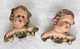 2 West Germany Angel Cherub Hand Painted Bust Blue Eye&#39;s Ornament 2 3/4&quot; - $29.21