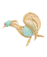 18K GOLD Vintage Brooch Pin Rope Cutout Ruby Eyed &amp; Gemstone Beaded Hen ... - $1,868.58 CAD