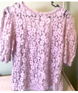 Adiva Womens Sheer Light Purple Lilac Floral Lace Short Sleeve Shirt siz... - $6.99