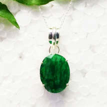 Natural Indian Emerald Gemstone Pendant, Birthstone Pendant, 925 Sterling Silver - £27.75 GBP