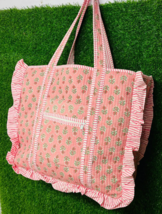 Indian Frill Quilted Shoulder Bag Women Beach Cotton Tote Bag Carry Duff... - $22.58