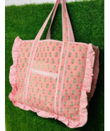 Large Cotton Quilted Frill Tote Bag Handle Grocery Bag Bag For Women Ruf... - $31.16 CAD