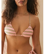 Aerie Shine Rib String Triangle Bikini Top LARGE Shell Pink Stripe - $24.18