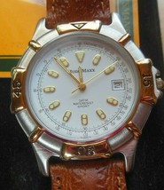 Hug Maxx Watch 18K GP Men&#39;s Leather Band NOS Needs Battery Replaced 9.1/4&quot; - $183.15