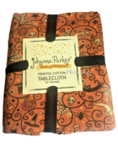 Johanna Parker Halloween Fabric Tablecloth Orange 70&quot; Round Vintage Style Spooky - £38.28 GBP