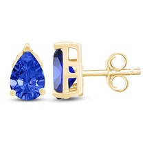 14K Yellow Gold Plated 2.00 Ct Pear Simulated Sapphire Solitaire Stud Earrings - £86.12 GBP