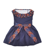 Navy Blue Dress with Plaid Ruffled Neckline &amp; Bow with Matching Leash Si... - $31.99