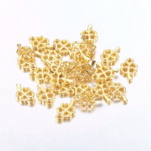 10 Shamrock Charms Miniature 4 Leaf Clover Shiny Gold Jewelry Findings Good Luck - $3.95