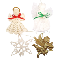 Vintage Christmas crocheted starched ornaments angels Star Gold Sparkle Angel - £10.78 GBP