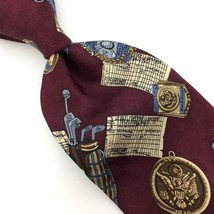 Byron Nelson Tie Maroon Beige Blue Silk Necktie Gold Club Chart Medal #I21 Vtg - £12.65 GBP