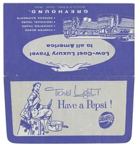 Vintage 1957 Travel Light Have A Pepsi Cola Soda Greyhound Bus Envelope &amp; Ticket - £39.09 GBP