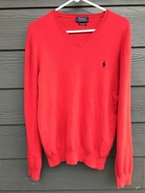 POLO Ralph Lauren Pima Cotton V-Neck Men Sweater Large Red Classic Soft Pullover - £18.03 GBP