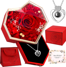 Mother&#39;s Day Gifts for Mom Her Wife, Preserved Real Red Rose with I Love You Nec - £28.74 GBP