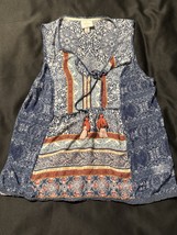 Knox Rose Women’s Boho Sleeveless Tassel Tie Top Blue Multi Paisley Prin... - $241.80 MXN