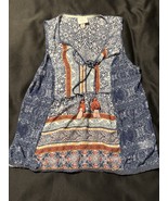 Knox Rose Women’s Boho Sleeveless Tassel Tie Top Blue Multi Paisley Prin... - $18.23 CAD