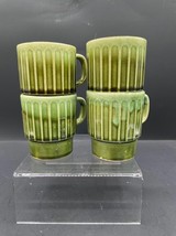 Set of 4 Green Drip Glaze Stacking Coffee Cups Mugs Vintage Avocado Japa... - $16.45