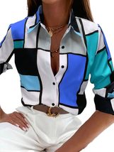 Trendy TRON Women&#39;s Color Block Button Down Shirt, Long Sleeve Collared ... - $529.74 MXN