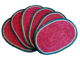 Wicker Placemat Lot 6 Watermelon Slice Oval Picnic Braided Woven Rattan Straw - £26.34 GBP