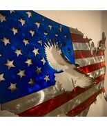 2D Flat Metal National Flag Wall Art Featuring A Majestic Bald Eagle. - $46.91