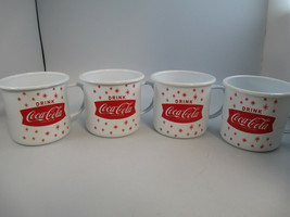 Coca-Cola Enamelware Mugs Coffee Cup Set of 4 White Arciform Stars Logo - £19.86 GBP