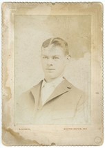 Circa 1890&#39;S Large Cabinet Card Handsome Young Man Suit Baldwin Westminster Md - £7.46 GBP
