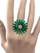 Forest Green Rhinestones Cluster Cocktail Ring Casual Everyday Costume Jewelry - $13.78