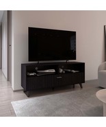 Patrick Black Modern TV Stand, 2-Door Open Storage Entertainment Center - $336.65 CAD