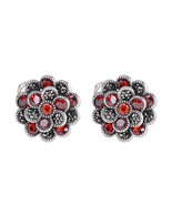 Red Zircon Marcasite Flower Earrings - $60.00