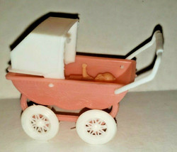 Vintage Baby Carriage Cake Topper Decoration Pink with Baby Made in Hong... - $8.99