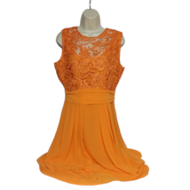 Eva Mendes NY &amp; Company Sheath Dress 8 Orange Paisley Floral Crochet Ruf... - £38.05 GBP