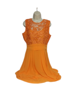 Eva Mendes NY &amp; Company Sheath Dress 8 Orange Paisley Floral Crochet Ruf... - £38.05 GBP