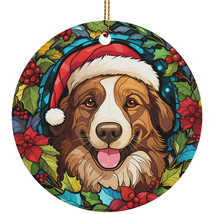 Australian Shepherd Dog Smiling Stained Glass Wreath Christmas Ornament ... - $14.80