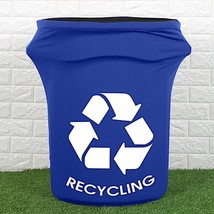 41-50 Royal Blue Gallons Spandex Stretch Trash Can Cover Recycling Logo ... - £21.34 GBP