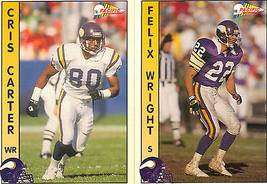 Set of 1992 Pacific Trading Cards Minnesota Vikings Felix Wright &amp; Cris Carter - £1.58 GBP