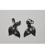 Vintage Leaf Design Silver Tone/Sapphire Replica Clip On Earrings - £15.07 GBP