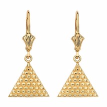 14k Real Yellow Gold Egyptian Pyramid Triangle Dangle Drop Cleverback Earrings - £308.53 GBP