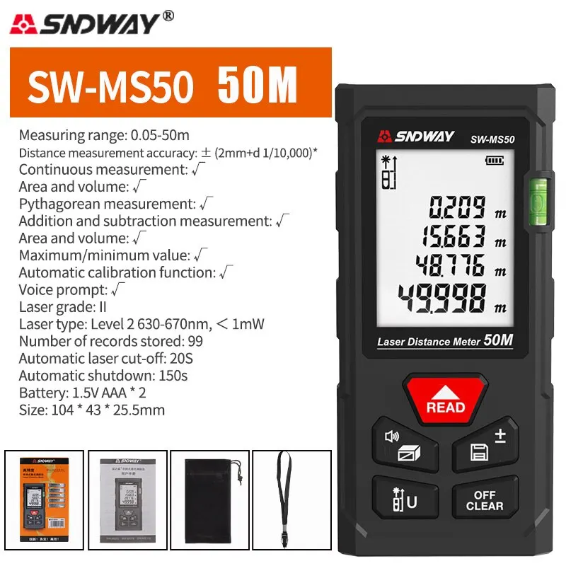 SNDWAY Mini Laser Distance Meter 40M-120M Digital Rangefinder Laser Ruler Profes - £74.44 GBP