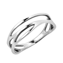 Modern Open Lines Wave Band Sterling Silver Ring-6 - £14.00 GBP