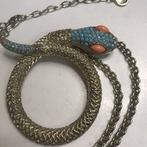 Vintage Graziano Snake Statement Necklace with Faux Turquoise and Coral ... - $102.84