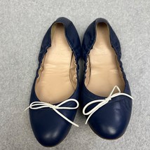 J CREW Women&#39;s Leather Ballet Flats Shoes Navy Size 10 Made Italy Minimalist - £22.83 GBP