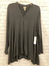 Chicos Womens 2 Medium Draped Tunic Top Black Pullover 3/4 Sleeves Stretch NWT - £23.22 GBP