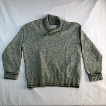 Vintage IZOD Sweater Mens L Heather Green Collared V Neck Flip Cuffs Wool Blend - £51.47 GBP