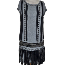 Jovani Gray Embellished Fring Mini Dress Size 12 - £44.35 GBP